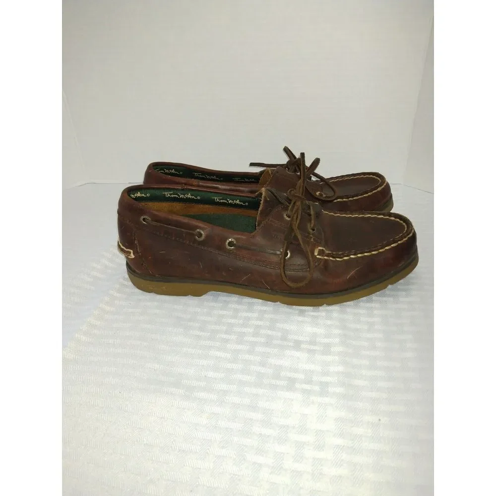 Thom McAn Mens Brown Full Grain Leather Boat‎ Shoes Deck Loafers 8.5 8507/1000